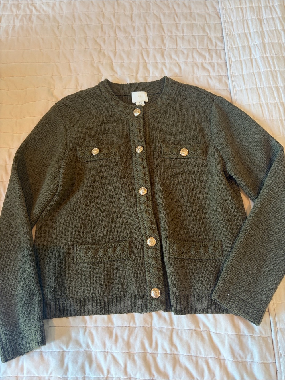 H&M Olive Green Button-Front Knit Cardigan